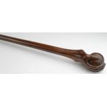 Walking Cane. A walking cane with carved knop depicting a hand & ball, on fruitwood shaft, length