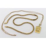 Two 14ct Gold chains along with an 14ct pendant depicting a Bull, total weight 23.8g