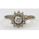 18ct Gold Diamond cluster Ring central stone 0.20ct approx. size L weight 3.3g