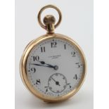 Gents 9ct cased open face pocket watch by Benson, Hallmarked London 1932. The white dial with arabic