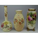 Royal Worcester. Three Royal Worcester vases, each with floral decoration, nos. 1039, 1215 & G42,