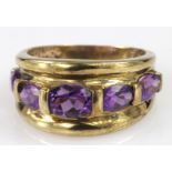 9ct Gold five stone Amethyst set Ring size N weight 3.9g