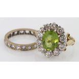 9ct peridot and cz cluster ring, finger size N weight 5.3g. 9ct paste set full eternity ring, finger