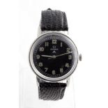 Omega Military issue wristwatch, the black circular dial with arabic numerals, marked on the back "