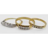 Three 18ct yellow gold diamond set half eternity rings, weight 6.2g