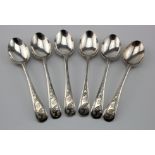 Set of six silver teaspoons hallmarked JDWD Sheffield 1918. Weighs 3.75oz approx.