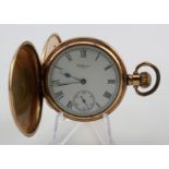 Gents gold plated full hunter pocket watch by Waltham in the Dennison "Star" case. The signed