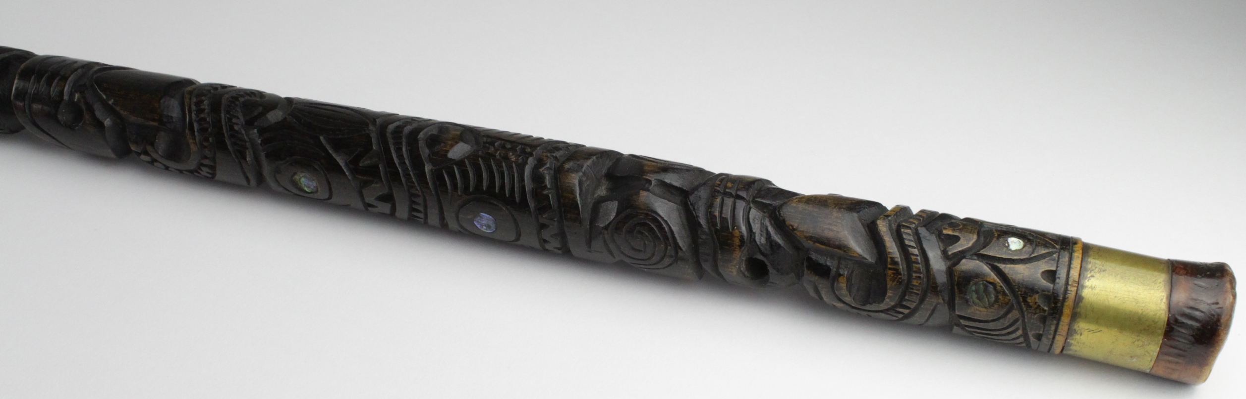 Walking Stick. New Zealand Maori walking stick, circa 19th Century, surmounted with hardwood knop