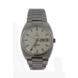 Gents stainless steel cased Omega seamaster automatic wristwatch. The cream dial with silvered baton