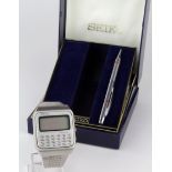 Gents 1970's Seiko Quartz Digital calculator watch, in original box with pen. Untested