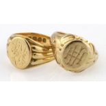 18ct Gold Signet Ring size Q weight 12.0g and 9ct Gold Signet Ring size P weight 8.0g
