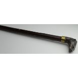 Walking Cane. A walking cane with bronze otter head knop, on fruitwood shaft, length 97cm approx.