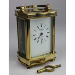 Brass five glass carriage clock, movement stamped 'Henley', white enamel dial with Roman numerals,