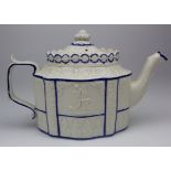 Castleford white feldspathic teapot, circa early 19th Century, height 14cm, length 23.5cm approx.