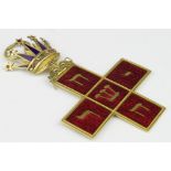 Masonic 15ct Gold & enamel crown & cross jewel, circa 19th Century, stamped to reverse 'G.K, 15ct (