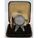 Gents gold plated half hunter pocket watch by Bravingtons in the Dennison "Star" case. The signed