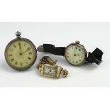 Silver mechanical wrist watch on ribbon strap, weight 20.1g. Rolled gold rectangular mechanical