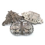 Three Silver Nurses buckles. Hallmarked Birmingham 1907, 1924 & 1959?. Total weight 109g