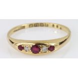 18ct Gold Ruby and Diamond Ring size R weight 3.0g