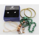 Assortment of mixed Jewellery to include, Three pairs of Swarovski stone set Earrings, Malachite