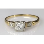 14ct yellow gold ring set with single diamond approx. 0.50ct with diamond shoulders, finger size