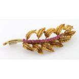9ct Gold Ruby set Floral Brooch weight 12.9g