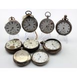 Nine gents silver cased pocket watches, various sizes. All in need of repair