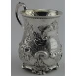 Victorian silver christening mug by MH & Co (Martin Hall & Co.) embossed with scrolls & fruits