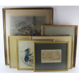 Watercolours, drawings & engravings. A collection of six watercolours, drawings & engravings,