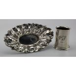 Silver bon-bon dish, hallmarked HA, Sheffield 1896 along with a small Christening tankard hallmarked