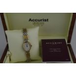 9ct yellow and white gold ladies Accurist bracelet quartz wrist watch, weight 18.1g