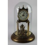 German brass anniversary clock, with glass dome, diameter 20cm, height (sold as seen)