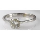 18ct white gold solitaire ring with a diamond of approx. 0.50ct set in a four claw mount, finger