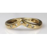 9ct yellow gold diamond set wishbone ring, finger size M, weight 2.1g
