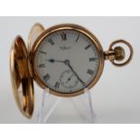 Gents 9ct cased full hunter pocket watch by Waltham, Hallmarked Birmingham 1920. The white dial with
