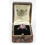 18ct yellow gold ruby and diamond cluster ring, finger size L, weight 4.4g