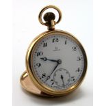 Gents gold plated open face pocket watch by Omega in the Dennison "Star" case circa 1935. The signed