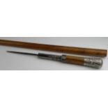 Walking Cane. An unusual gadget walking cane, with Edwardian pepperbox 4 shot & detachable dagger,