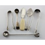 Mixed lot of silver cutlery comprising a Georgian silver butter knife, a lower grade silver Indian
