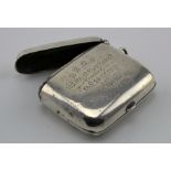 Silver vesta/cheroot combined case, cycling interest, inscribed "N.R.C.C. 100 miles Road Handcp.