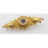 9ct brooch set with sapphire and diamond, weight 3.6g