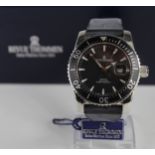 Gents Revue Thommen automatic wristwatch. The black bezel / dial with baton markers and date