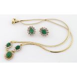 Suite of 18ct yellow gold jewellery to contain an emerald and cubic zirconia neclace and matching