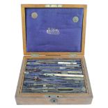 Victorian drawing set, contained in original Stanley fitted oak case, 16.5cm x 20.5cm approx. (