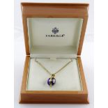 Boxed Faberge Enamelled Egg Pendant in 18ct Gold with a 0.085ct Diamond comes with COA weight 15.1g