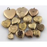 Fifteen 9ct / yellow metal heart shaped lockets, various sizes, total weight 43.9g