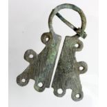 Viking Bronze Omega Brooch. C, 1000-1300 AD. Two decorated triangular sections and complete with