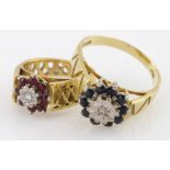 Two 18ct Gold stone set Rings weight 11.7g