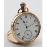Gents 9ct cased open face pocket watch by Elgin, Hallmarked Birmingham 1919 . The white dial with
