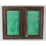 Tiles. A pair of glazed green tiles, circa late 19th to early 20th Century, depicting two female